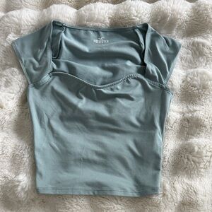 Hollister Sage Square-Neck Crop Top with Cap Sleeves